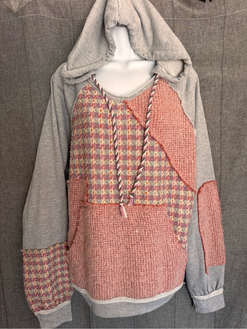 Oli & Hali Washed Knit Mixed Hoodie Vtg 80’s Style Oversized Beach Patchwork XL